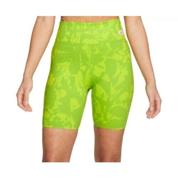 Nike One Luxe DM7627-321 Iconic‎ Clash Green Biker Shorts Pants Womens XS NWT - Picture 1 of 2